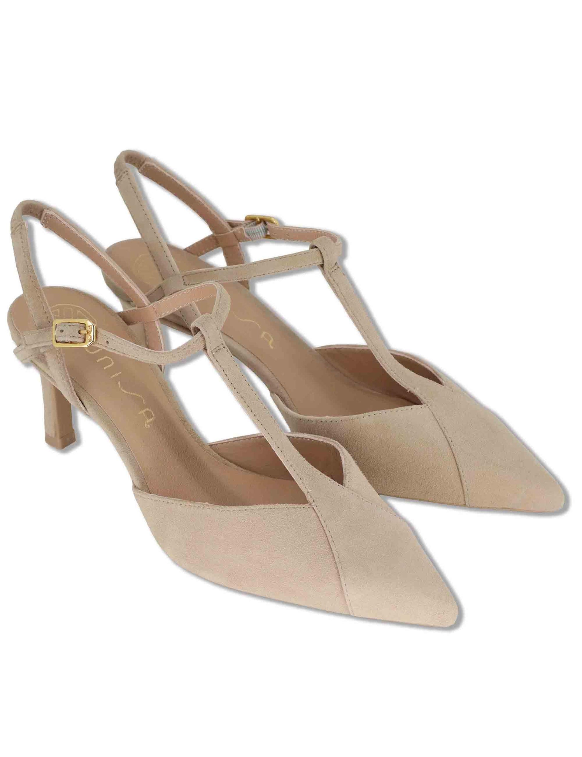 Decollete slingback donna in camoscio nude con tacco alto e cinturini regolabili LETON KS SKIN Unisa 