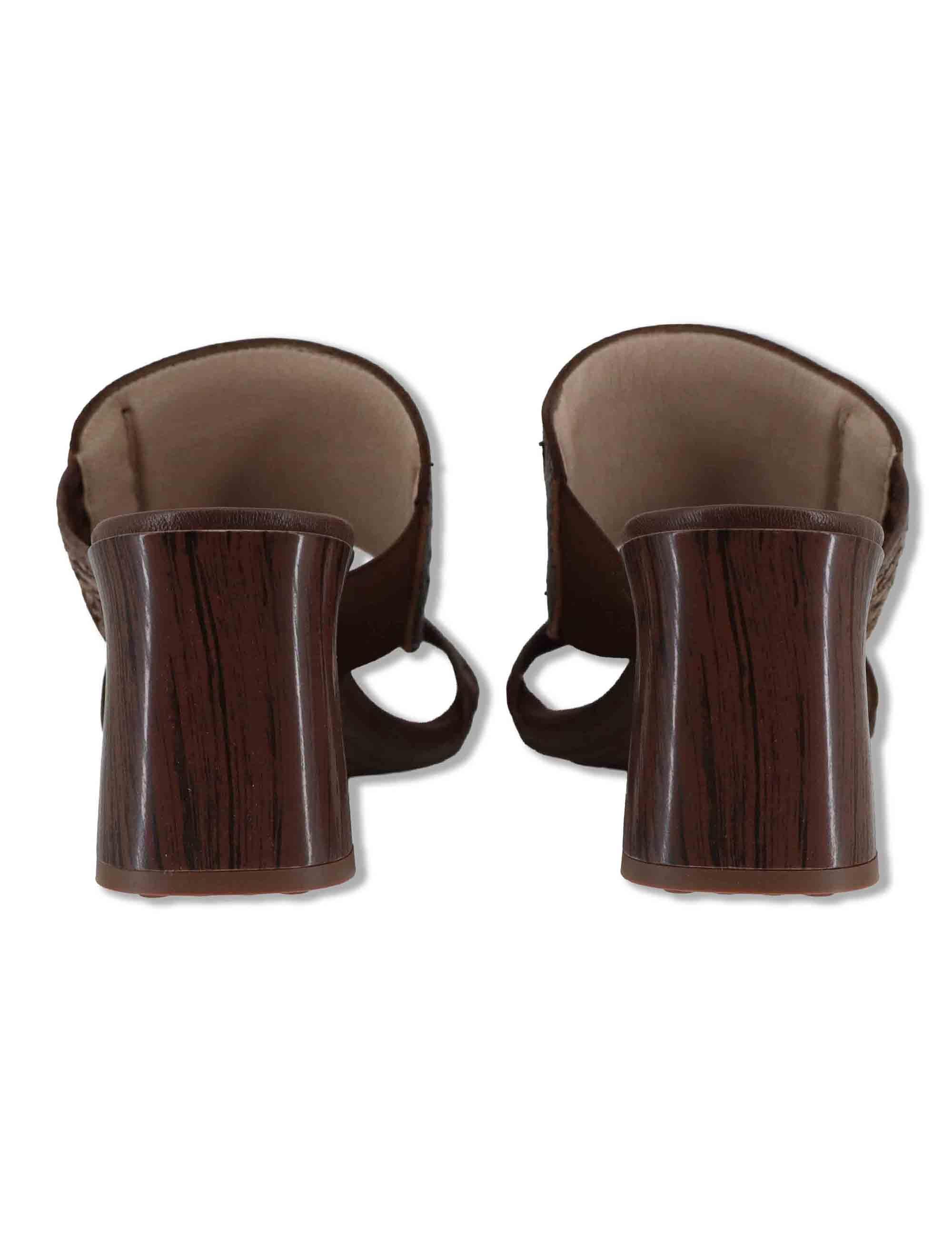 Sandali donna in pelle cuoio con doppia fascia e tacco alto RHV264747 AVELLANA Hispanitas 