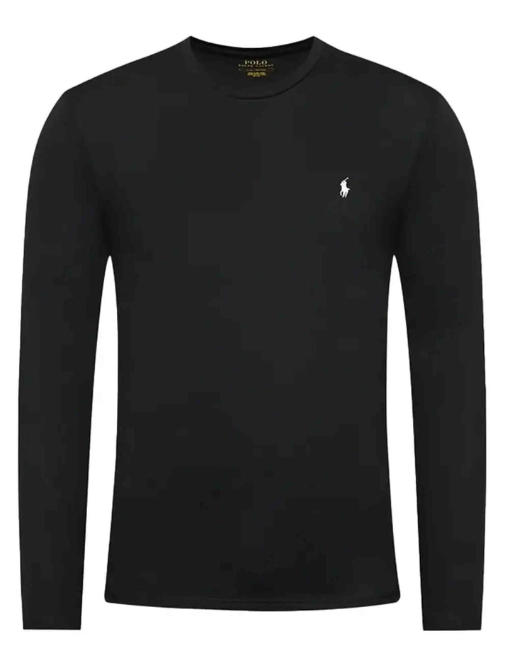 T-shirt uomo Crew in cotone nero con logo ricamato e maniche lunghe 714844759001 POLO BLACK Polo Ralph Lauren 