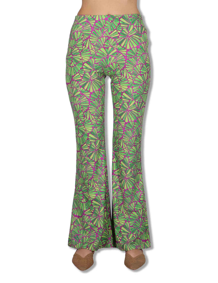 Pantaloni donna Shell in tessuto stampato viola e verde con elastico in vita JH719570672 A5032 Maliparmi 