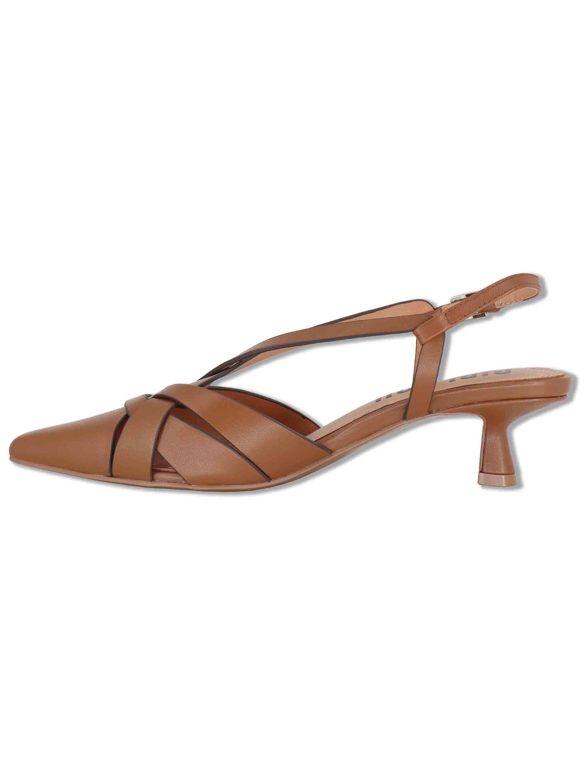 Decollete donna slingback donna in pelle cuoio con tacco basso e punta 633Z10VK 92-CUERO Bibi Lou 