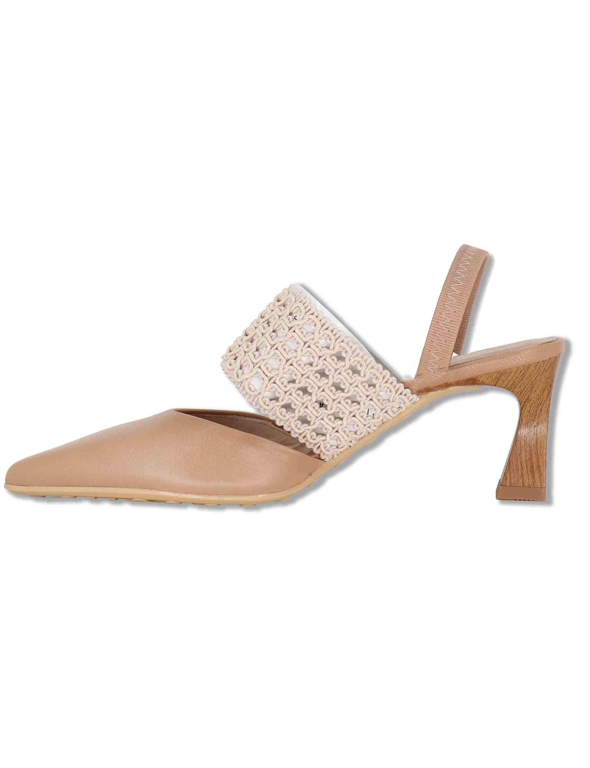 Decollete slingback donna in pelle cuoio con tacco alto e cinturino elastico HV264779 ALMOND Hispanitas 