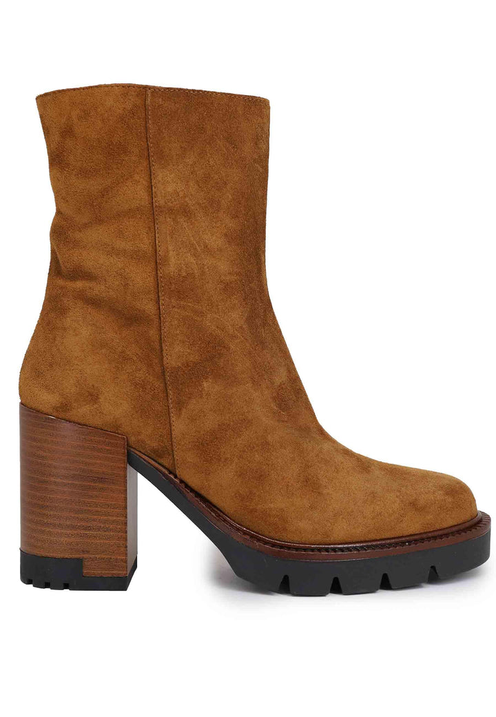 Stivaletti donna in camoscio cuoio con tacco e plateau in gomma 626 014 Tsakiris Mallas 