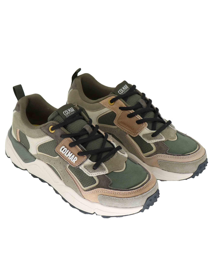Sneakers uomo in pelle e tessuto verde con suola alta GARNER GROUNDS 067 Colmar 