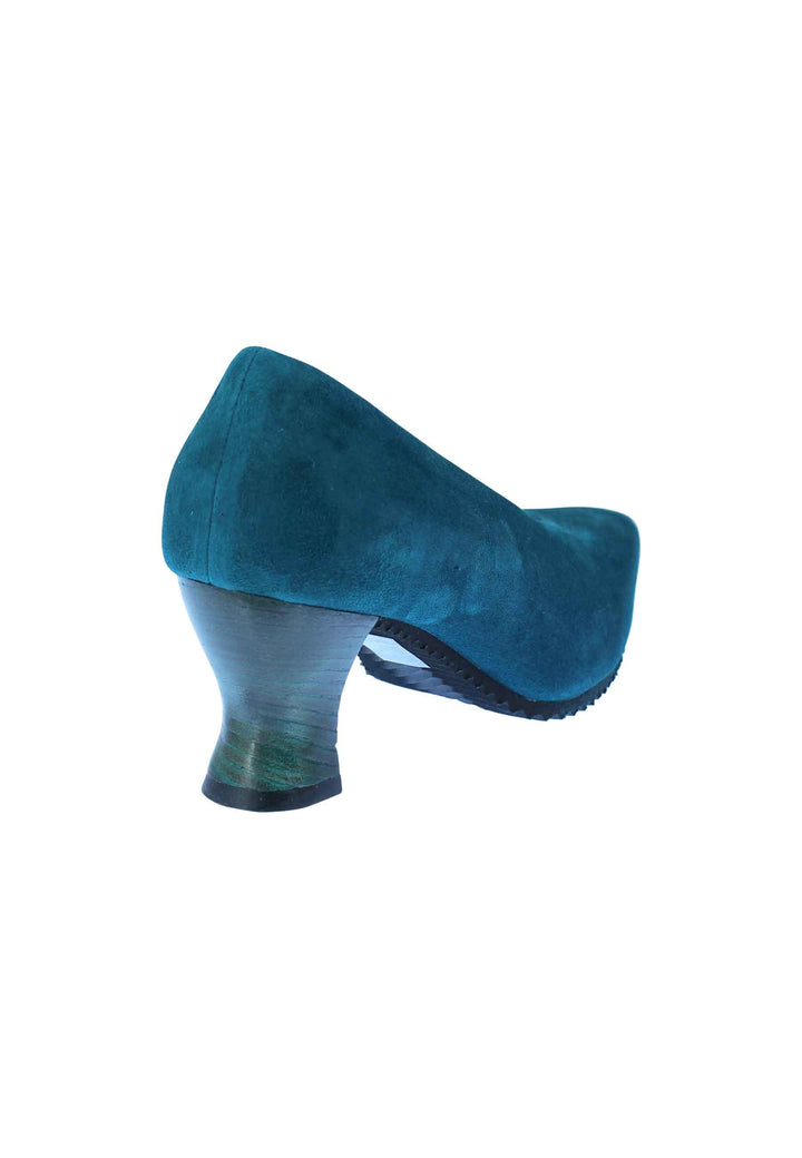 Decollete donna in camoscio petrolio punta quadra e tacco in cuoio SR11 032 Spatarella 