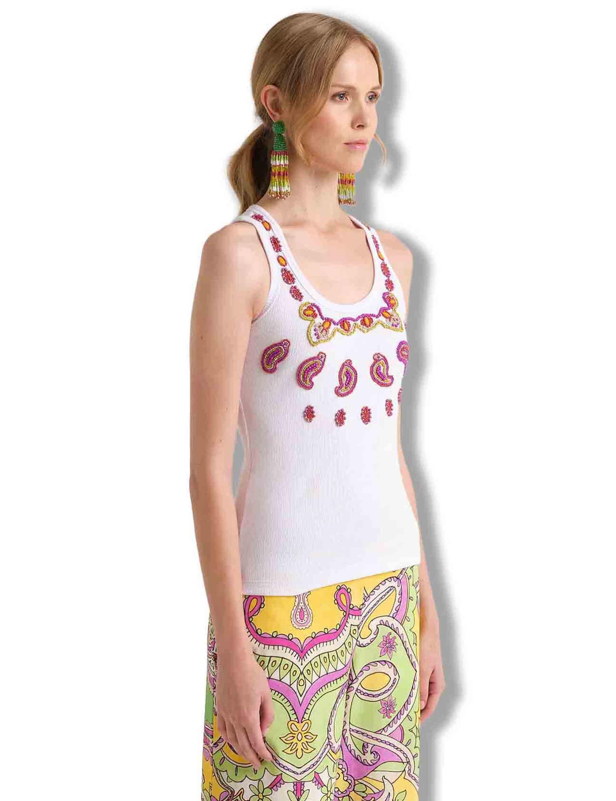 Top donna Oriental Embroidery in cotone bianco con ricami JP552370669 B3111 Maliparmi 