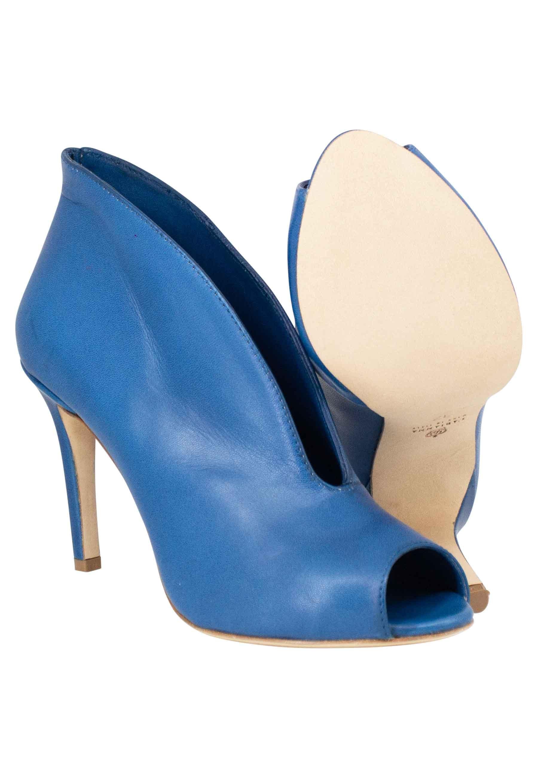 Stivaletti open toe donna in pelle blu denim tacco alto SP8004 002 L'Arianna 