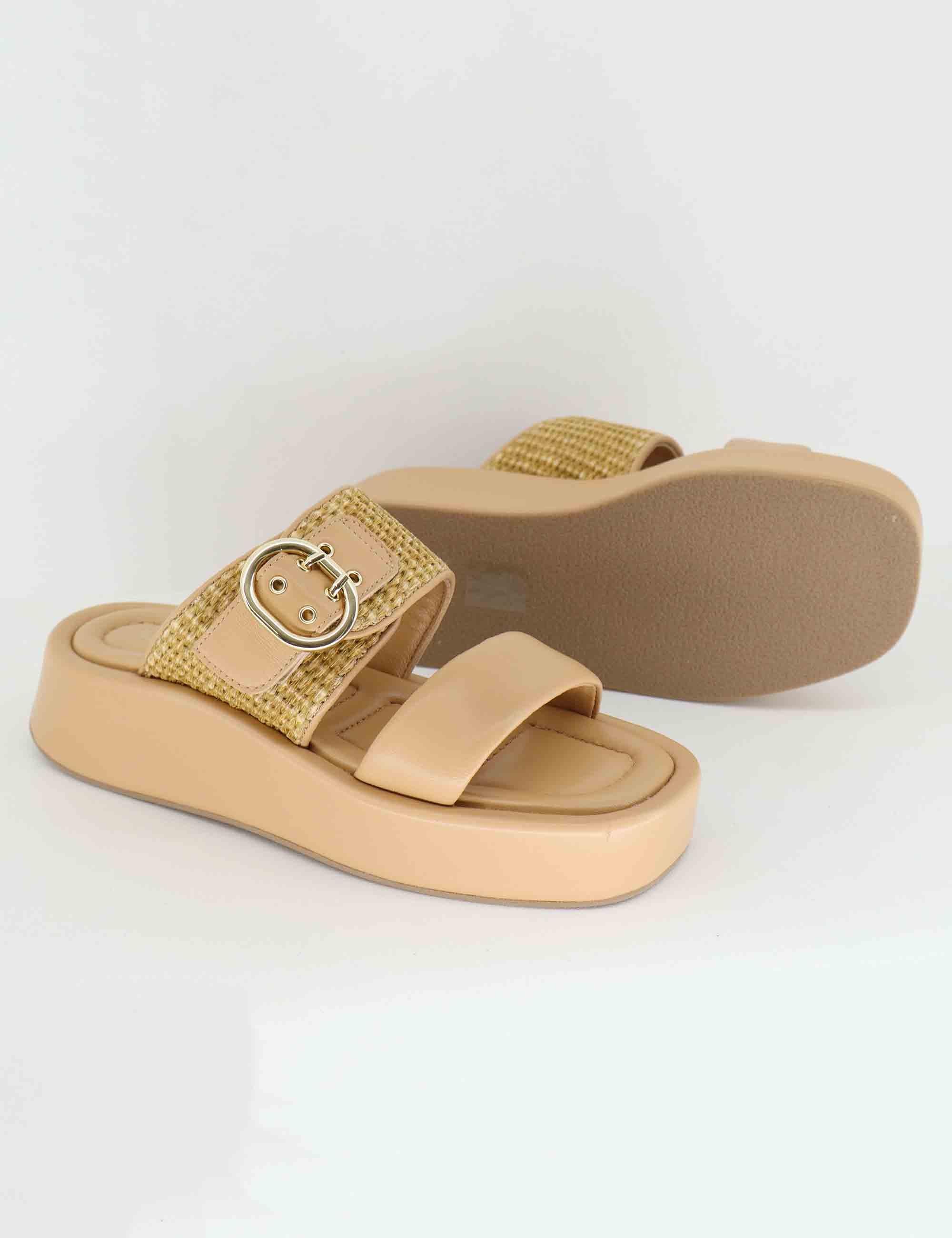 Sandali donna in pelle beige con zeppa bassa EB1502X 017G Elvio Zanon 