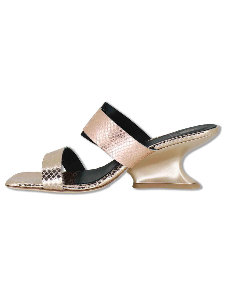 Sandali donna in pelle oro con doppia fascia e zeppa bassa DS2679/Z 077 L'Arianna 