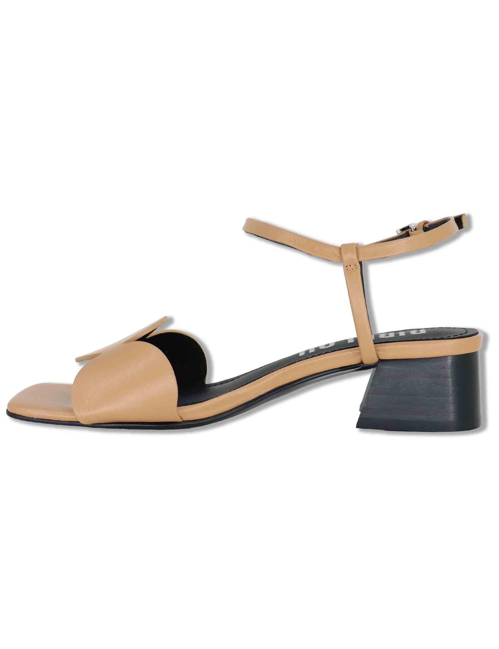 Sandali donna in pelle camel con cinturino alla caviglia e tacco basso Onami 623Z10VK 94-CAMEL Bibi Lou 