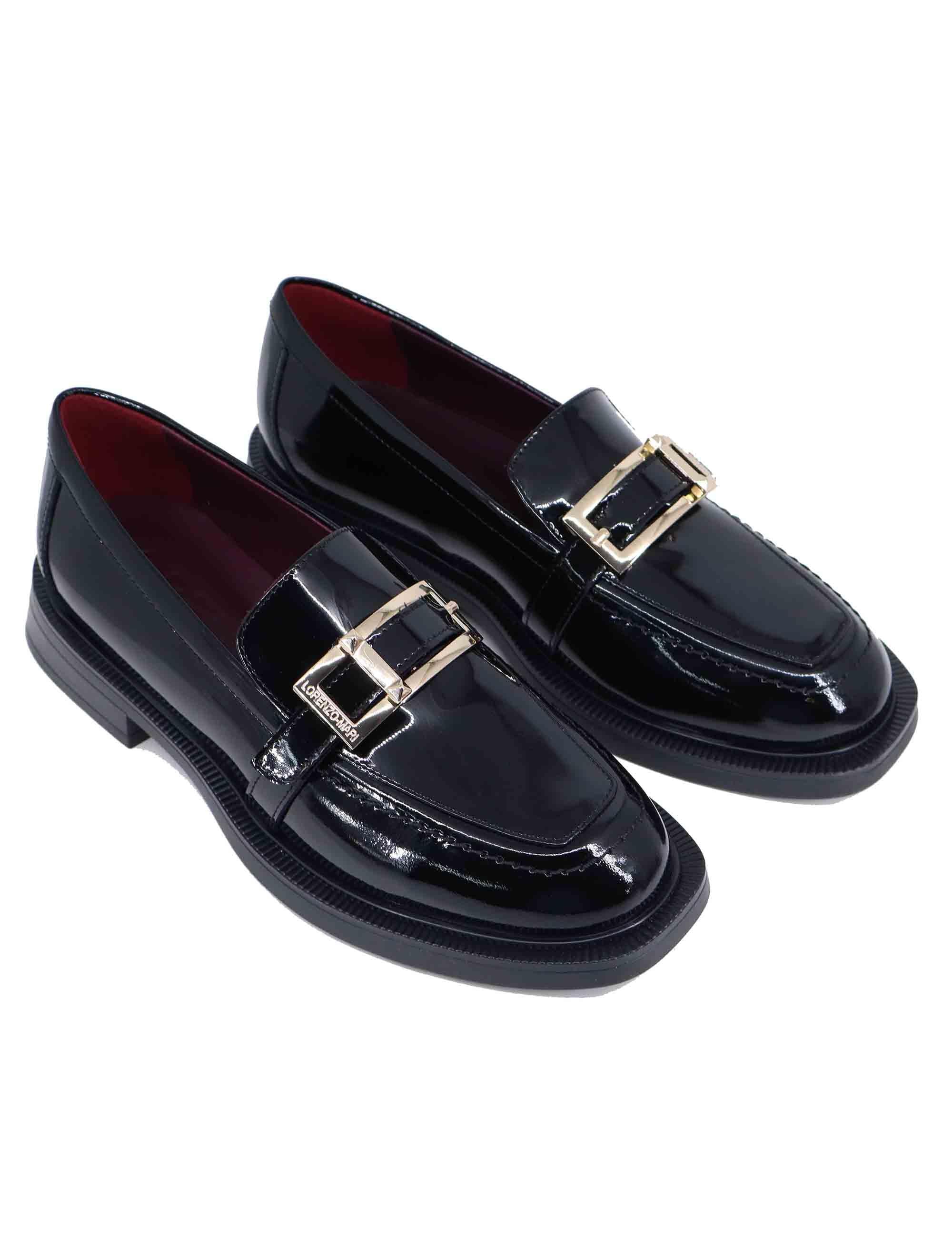 Mocassini donna in vernice nera tacco basso CARLA 02 001 Lorenzo Mari 