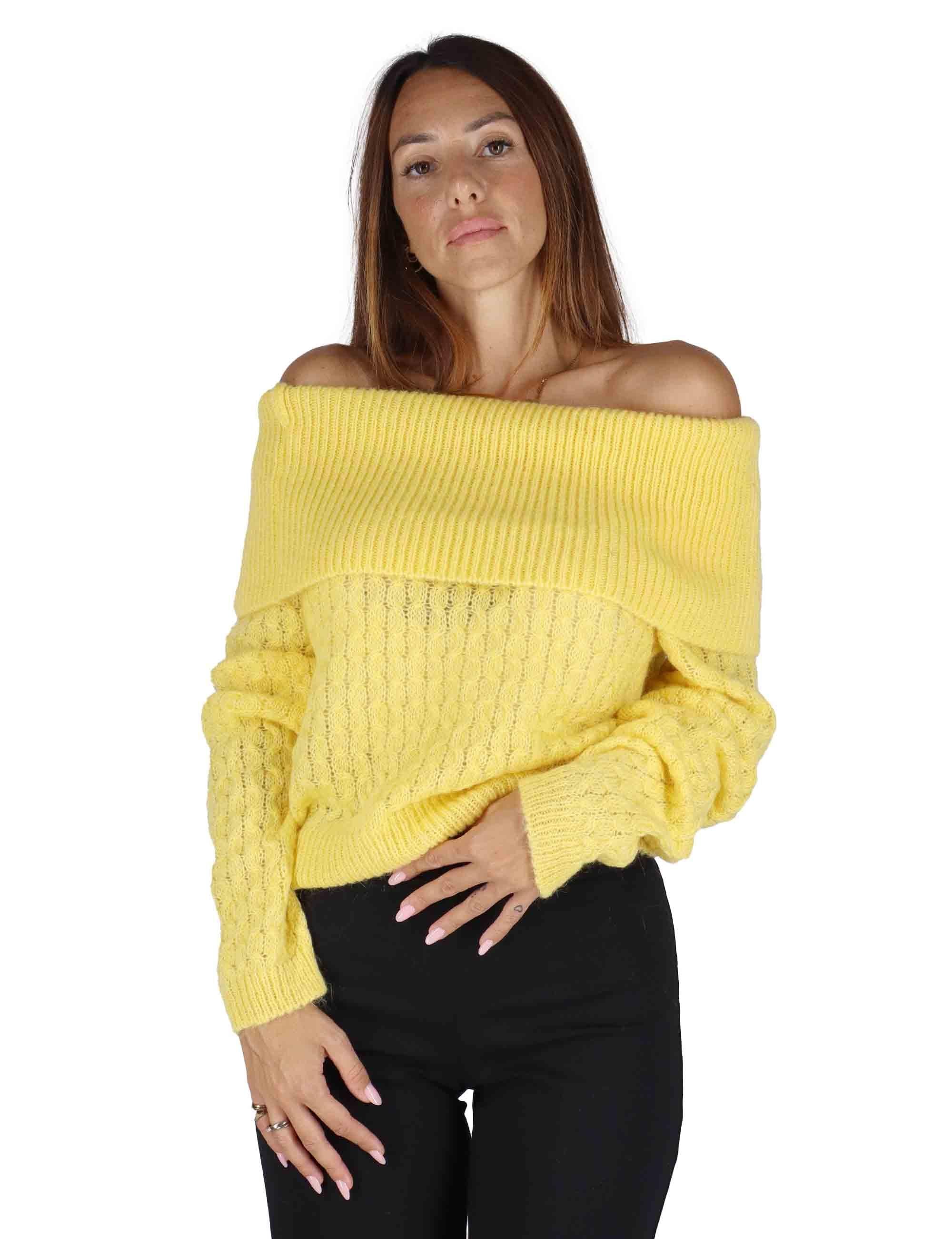 Maglioni donna in lana gialla a trecce con scollo a barca JABMF0025-G067 1220 Justmine 
