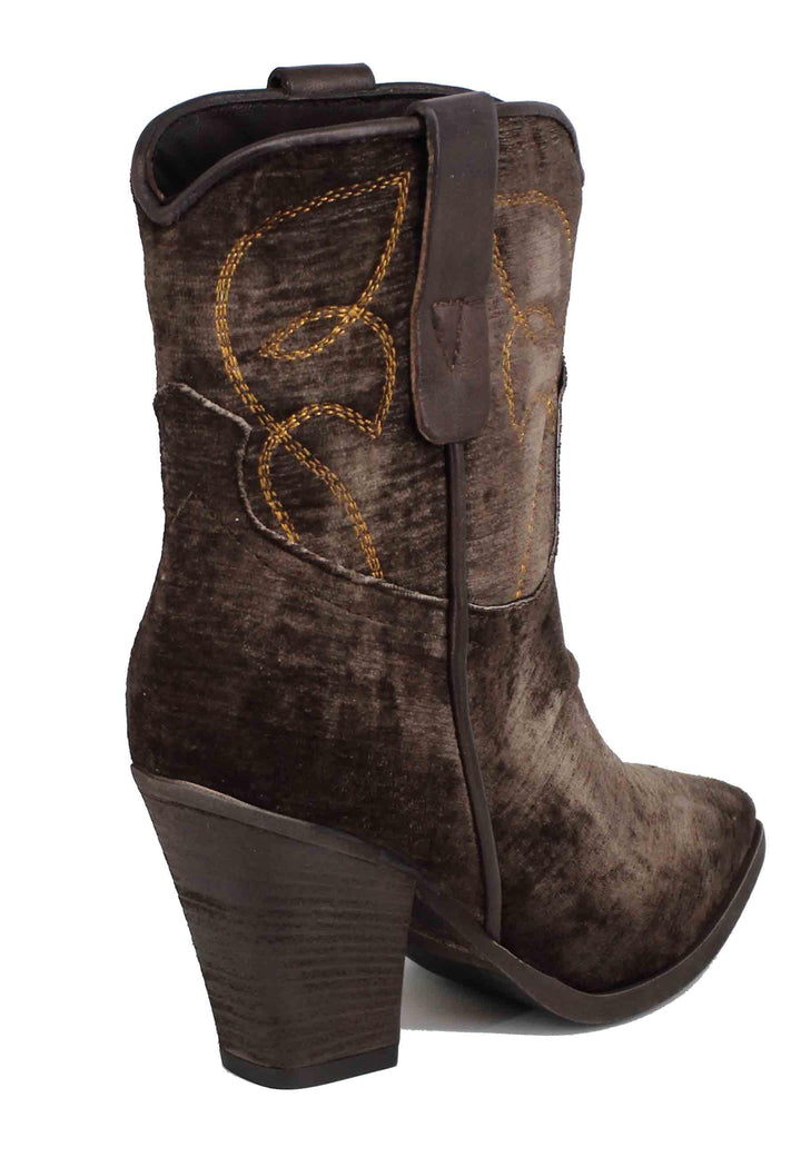 Stivaletti texani donna in velluto testa di moro con tacco alto SOFIE01 013 Zoe 