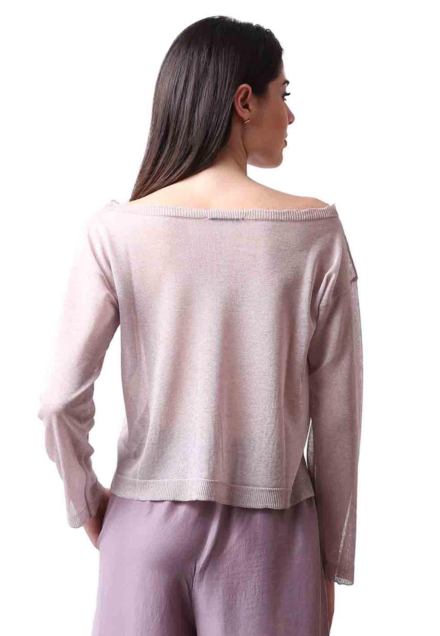 Maglia donna firmata in viscosa glicine scollo a barca MISTO 036 TreBarraBi 