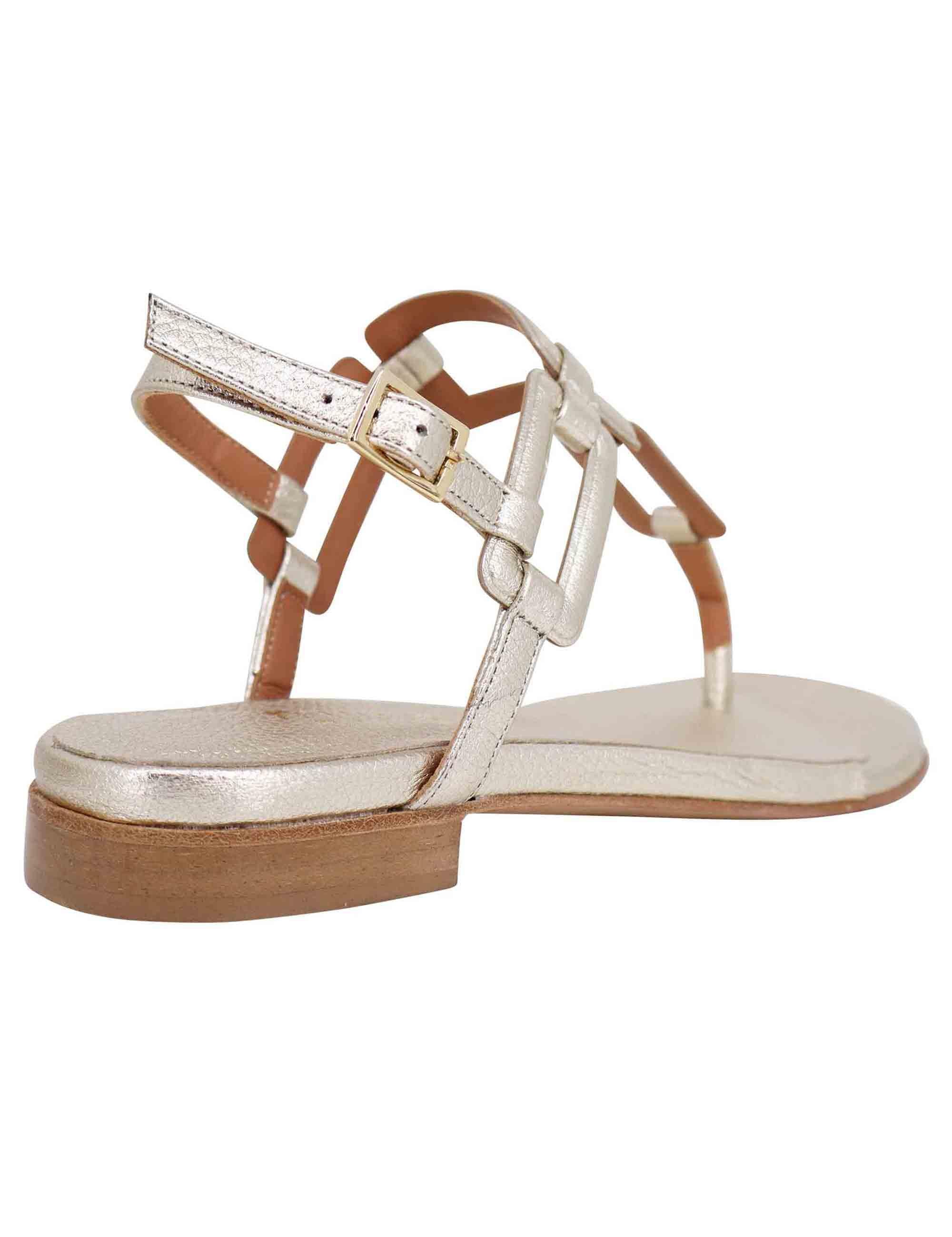 Sandali flat slingback infradito donna in pelle laminata platino T1027 602 Tattoo 