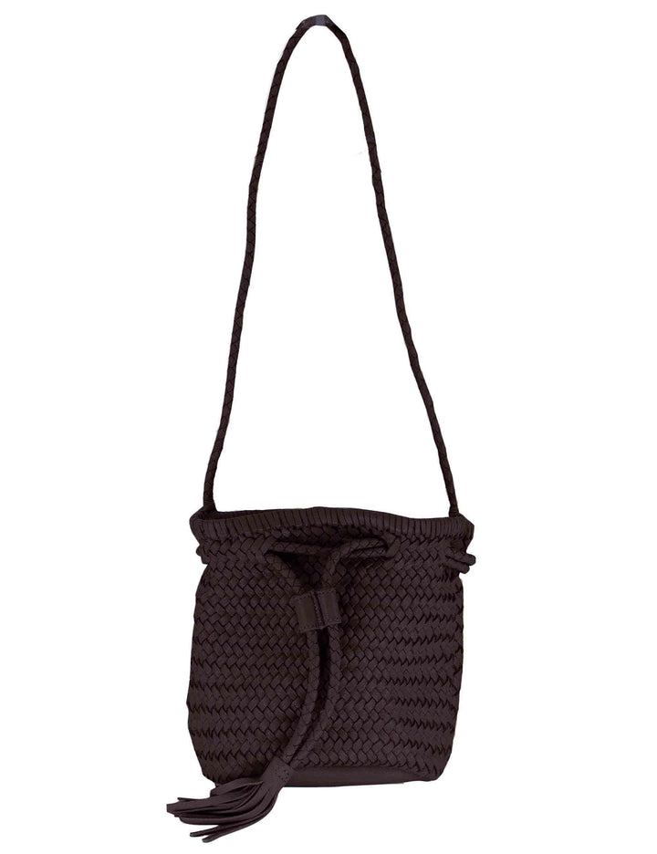 Borse donna a secchiello in pelle intrecciata marrone con tracolla e chiusura coulisse RBS1105 220 Rehard 