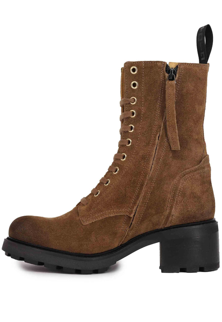 Stivaletti anfibi donna in camoscio cuoio con accessori AFRA 14TDM Gio + 