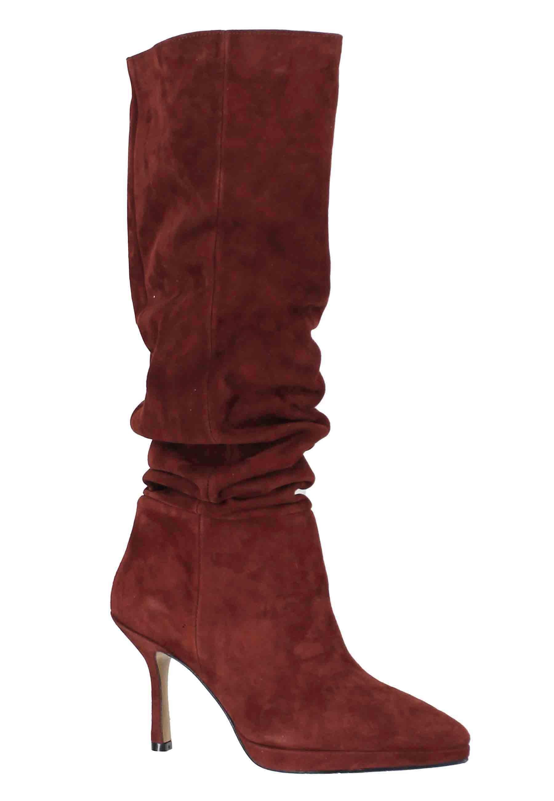 Stivali donna in camoscio marrone con tacco e plateau ST1175/PLT 21 L'Arianna 