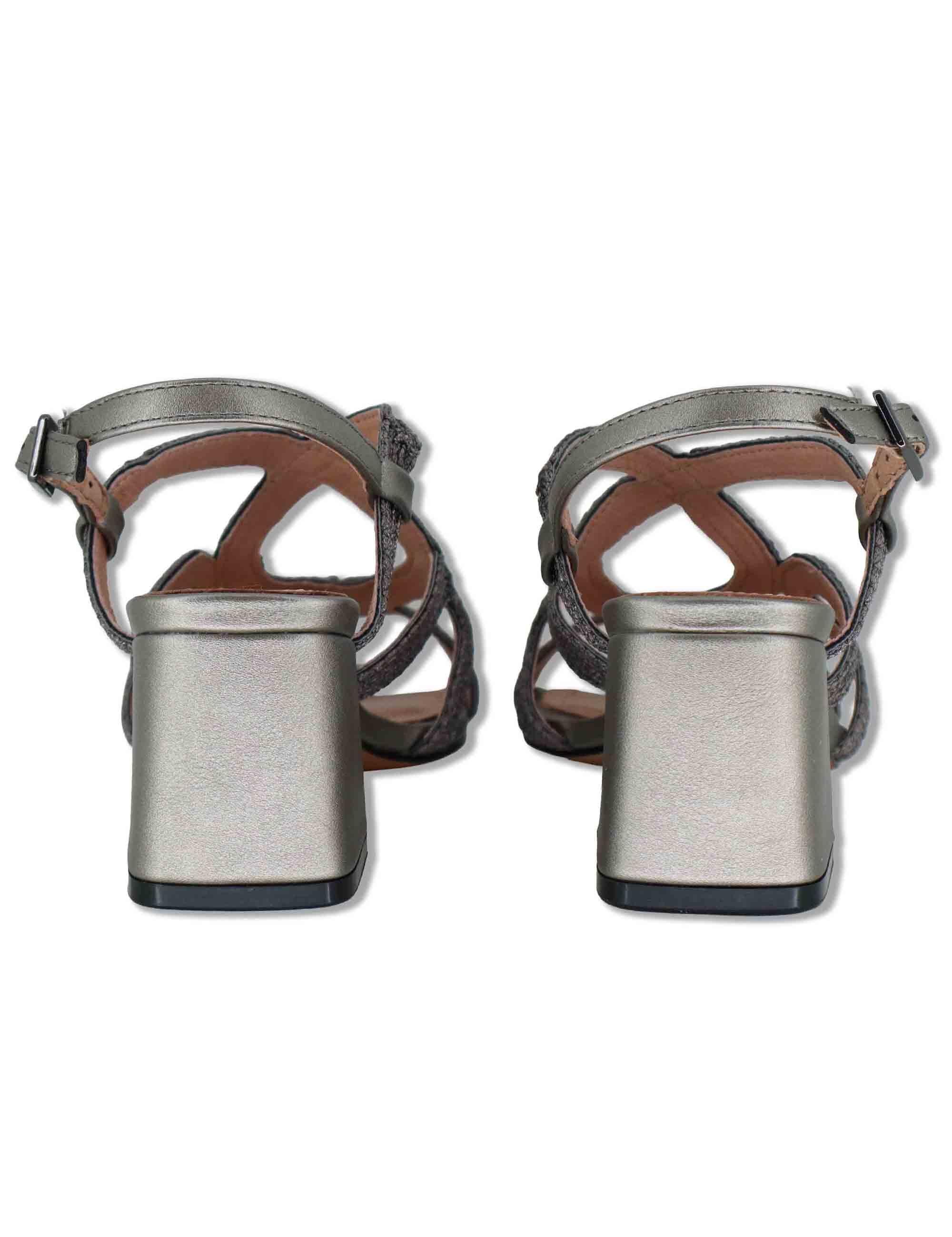 Sandali slingback donna in pelle e tessuto grigio con tacco alto Meli 876Z94HG 09-PLOMO Bibi Lou 