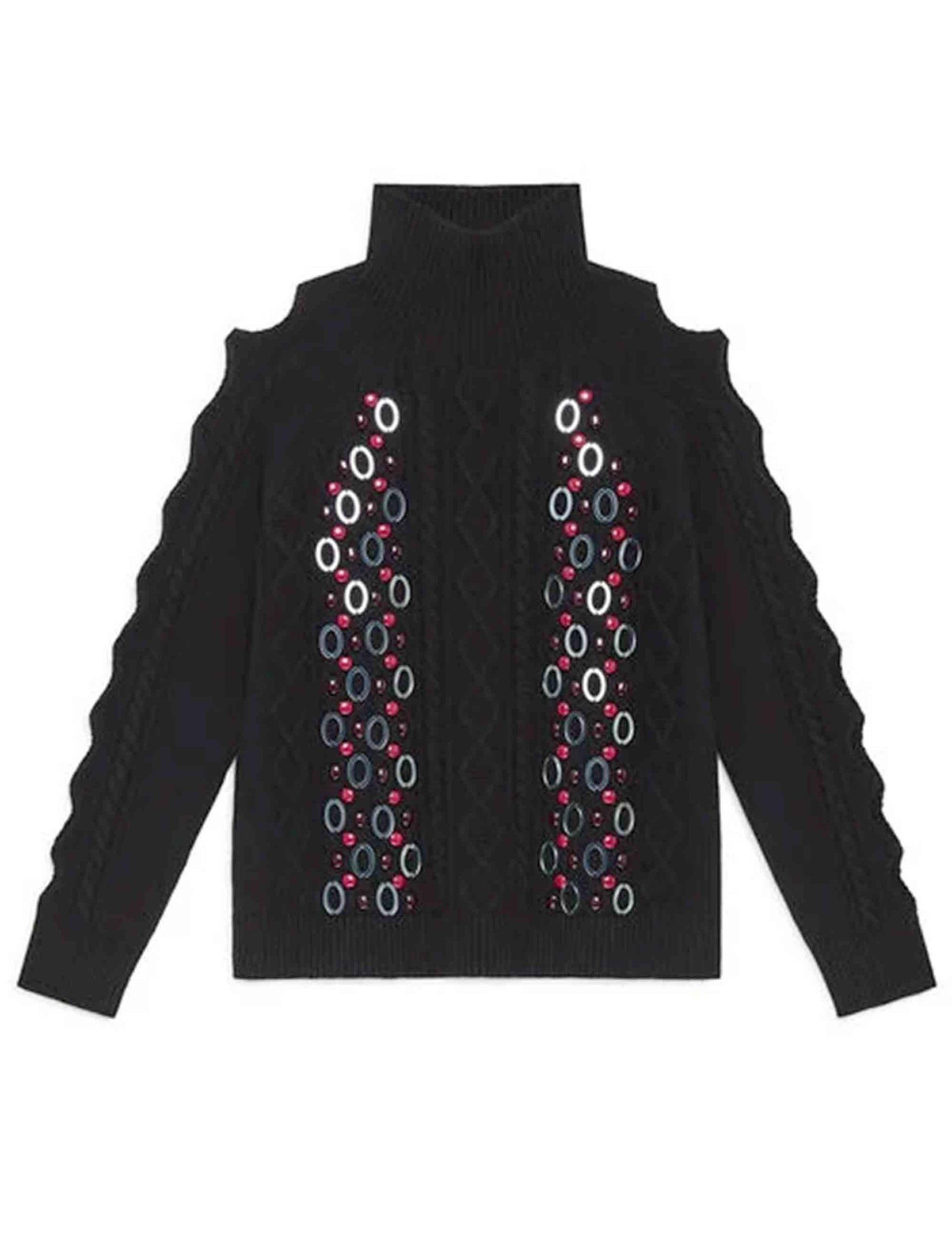 Maglioni donna Jewel Wool in lana nera collo alto con pietre e strass JQ510678201 20000 Maliparmi 