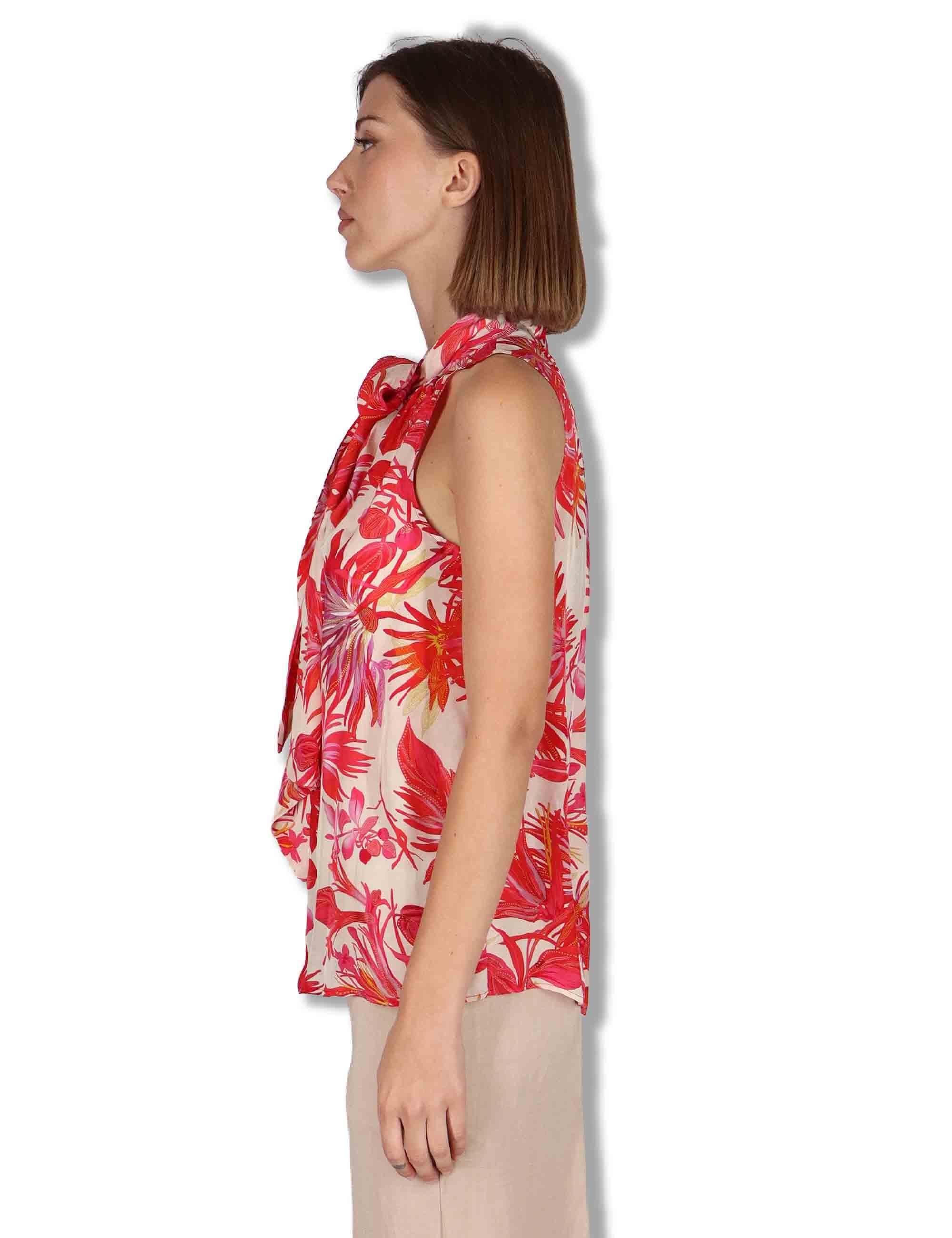 Top donna Botanic Jungle in viscosa rossa floreale con fusciacca JP555850663 B3039 Maliparmi 