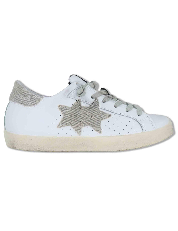 Sneakers donna Prime in pelle bianca e beige con stelle 2SD5090 147 2Star 