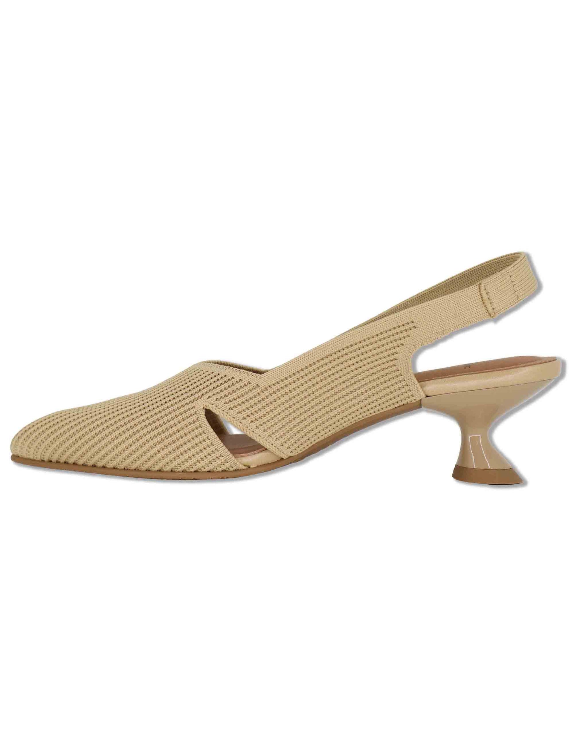 Decollete slingback D'Orsay in tessuto camel aperta ai lati tacco alto 75111 65-04 Miss Elastic 
