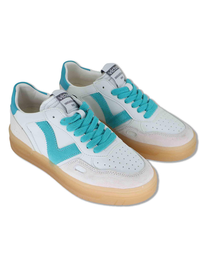 Sneakers donna Seul in pelle bianca con logo turchese e suola ambra 1257129 31_Turquesa Victoria 