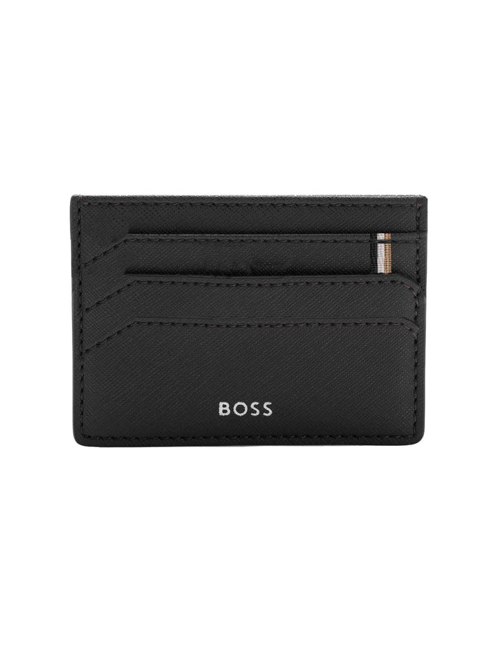 Portatessere uomo in pelle nera con marchio in argento e inserto in tessuto HBPU00009M 001 Hugo Boss 