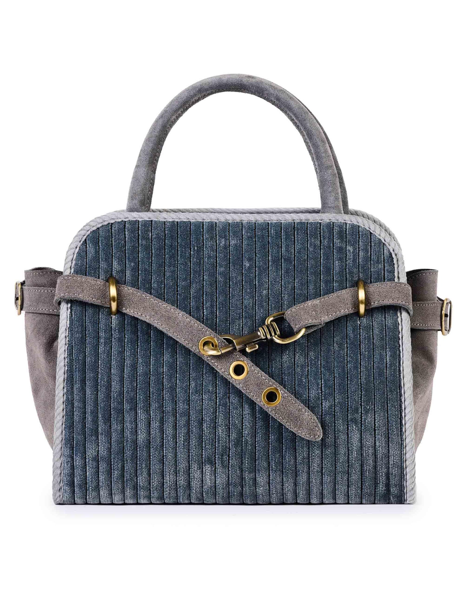 Borse donna in velluto e camoscio grigio con tracolla removibile KAROL E05 Via Mail Bag 