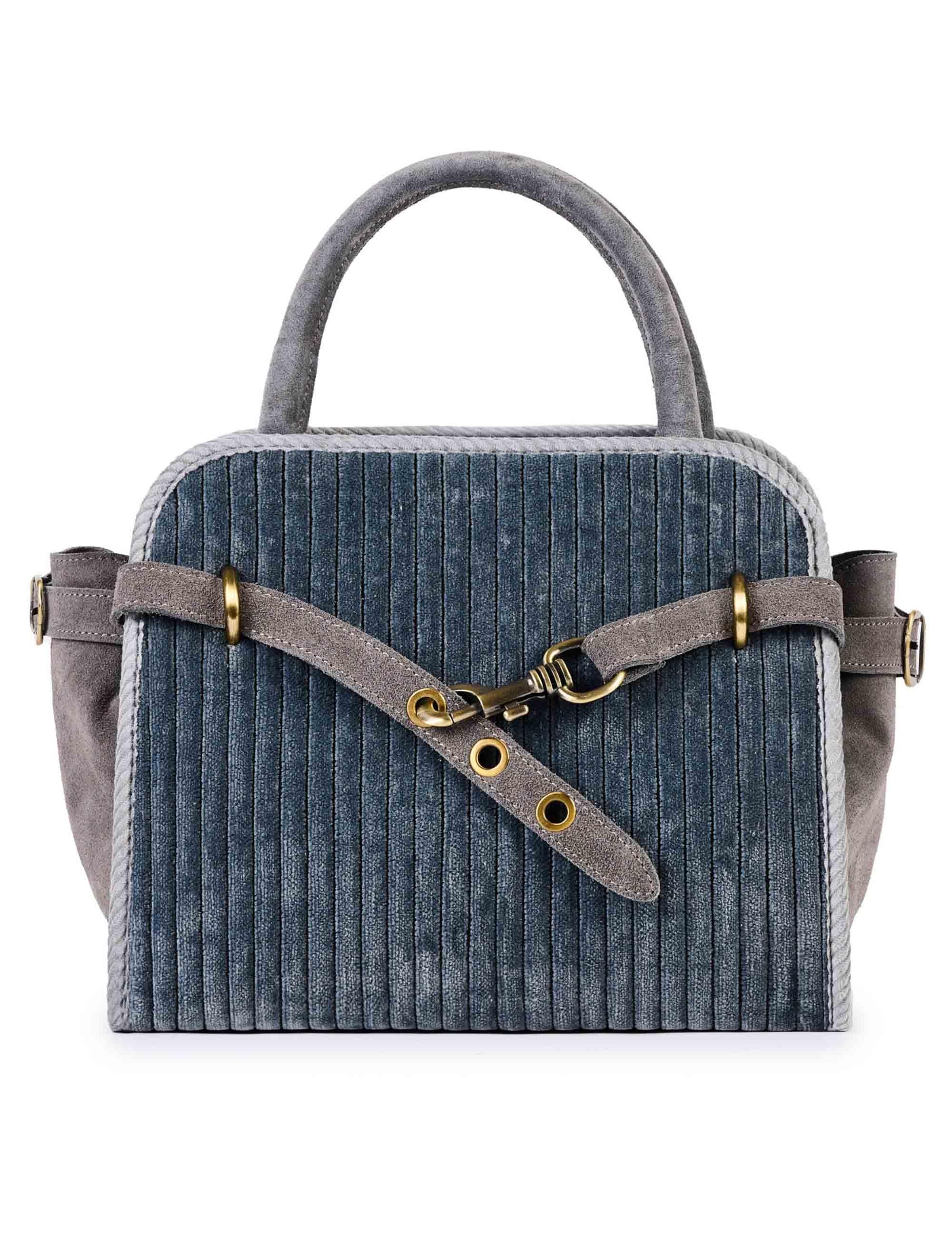 Borse donna in velluto e camoscio grigio con tracolla removibile KAROL E05 Via Mail Bag 