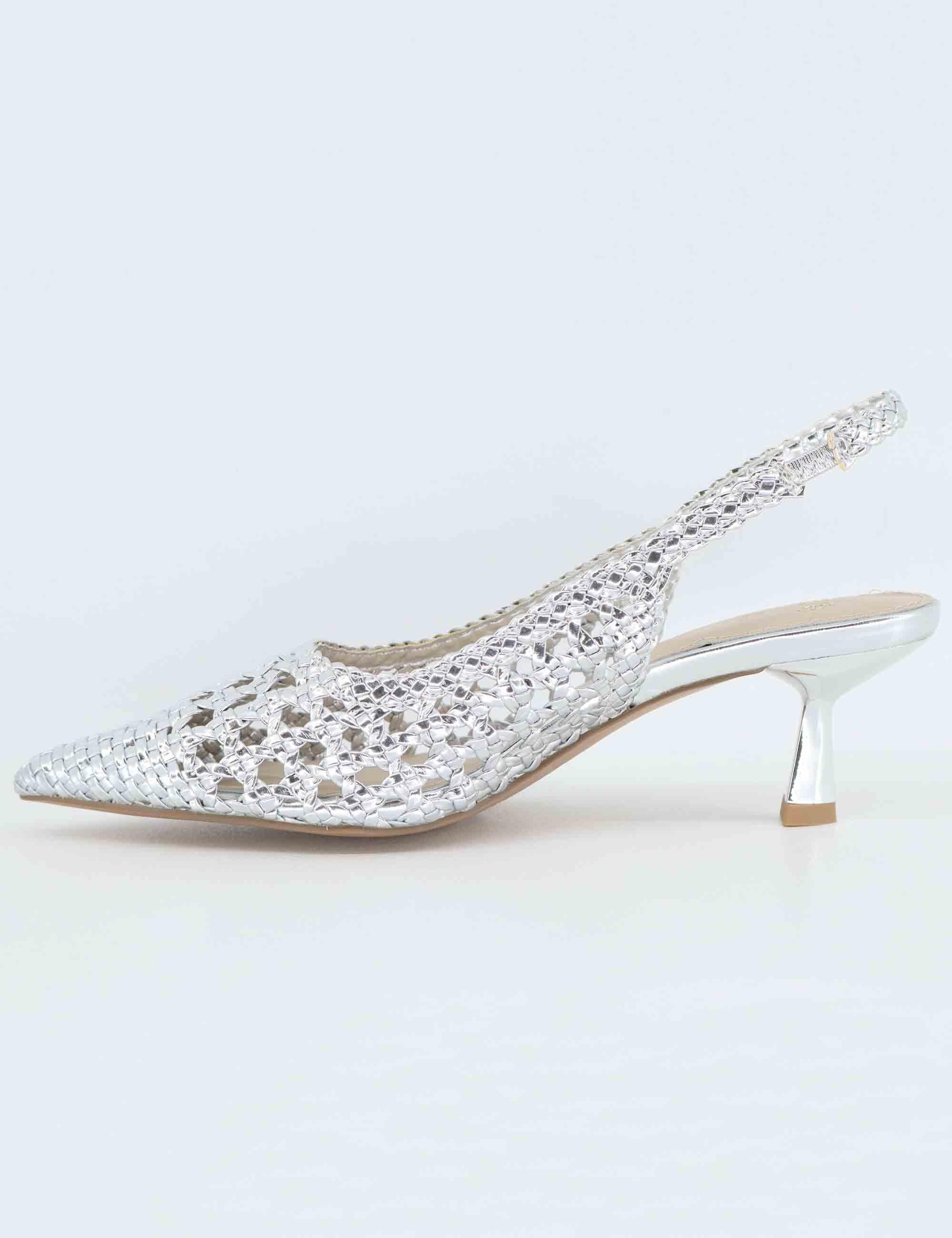 Slingback donna in tessuto argento con tacco gioiello U4700851322L 851 S Exe 