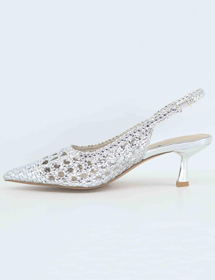 Slingback donna in tessuto argento con tacco gioiello U4700851322L 851 S Exe 