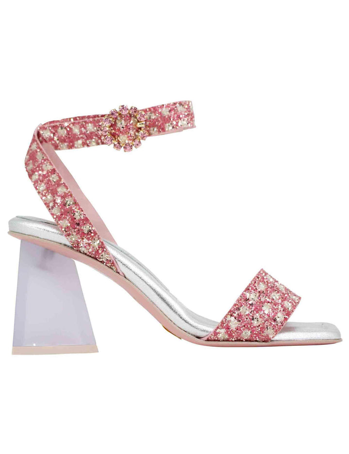 Sandali donna in tessuto rosa con punta quadra e tacco alto 7117 023 Ras 