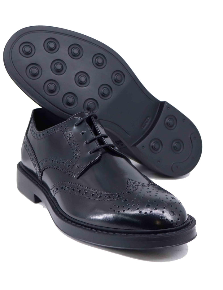 Stringate uomo in pelle nera lucida con impunture 22940 D-VP1N Antica Cuoieria 