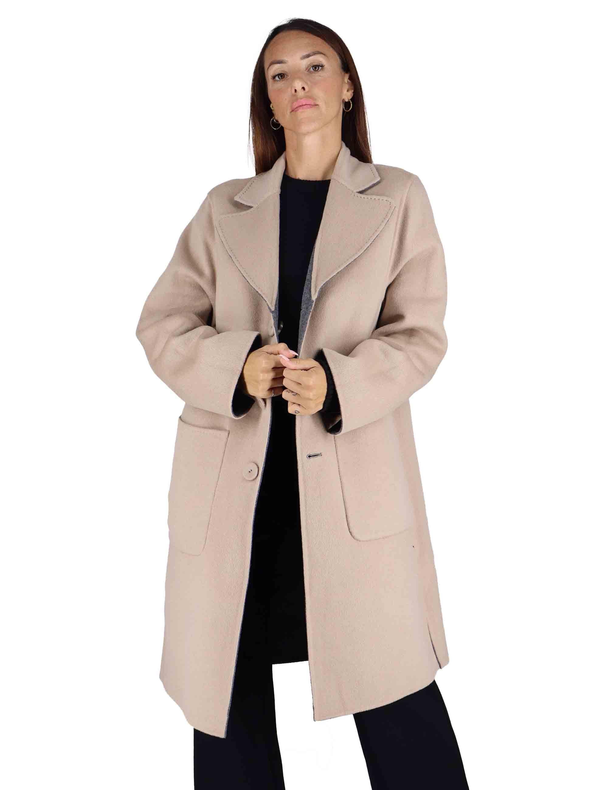 Cappotti donna reversibili Double Wool in lana grigia e beige JB539020276 21B12 Maliparmi 