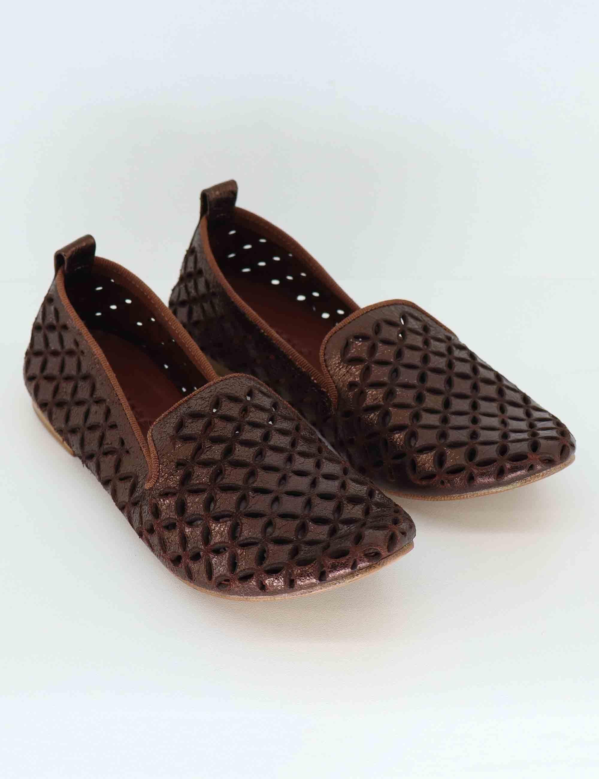 Mocassini donna in pelle forata marrone 314102 014 Kudetà 