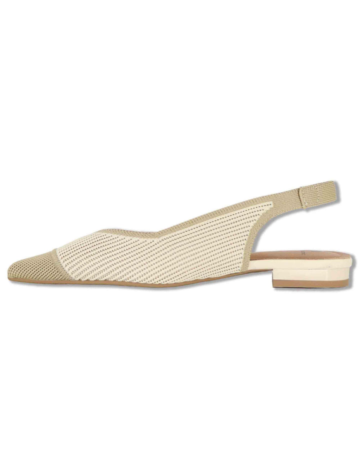 Decollete slingback donna in tessuto beige con tacco basso e punta 75051 65-3V Miss Elastic 