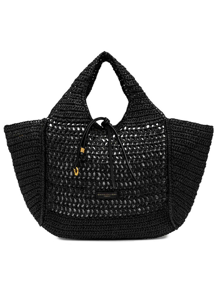 Borse donna Nefeli in rafia nera con chiusura cordoncino BS11953 COMM STR-CRCH 001 Gianni Chiarini 
