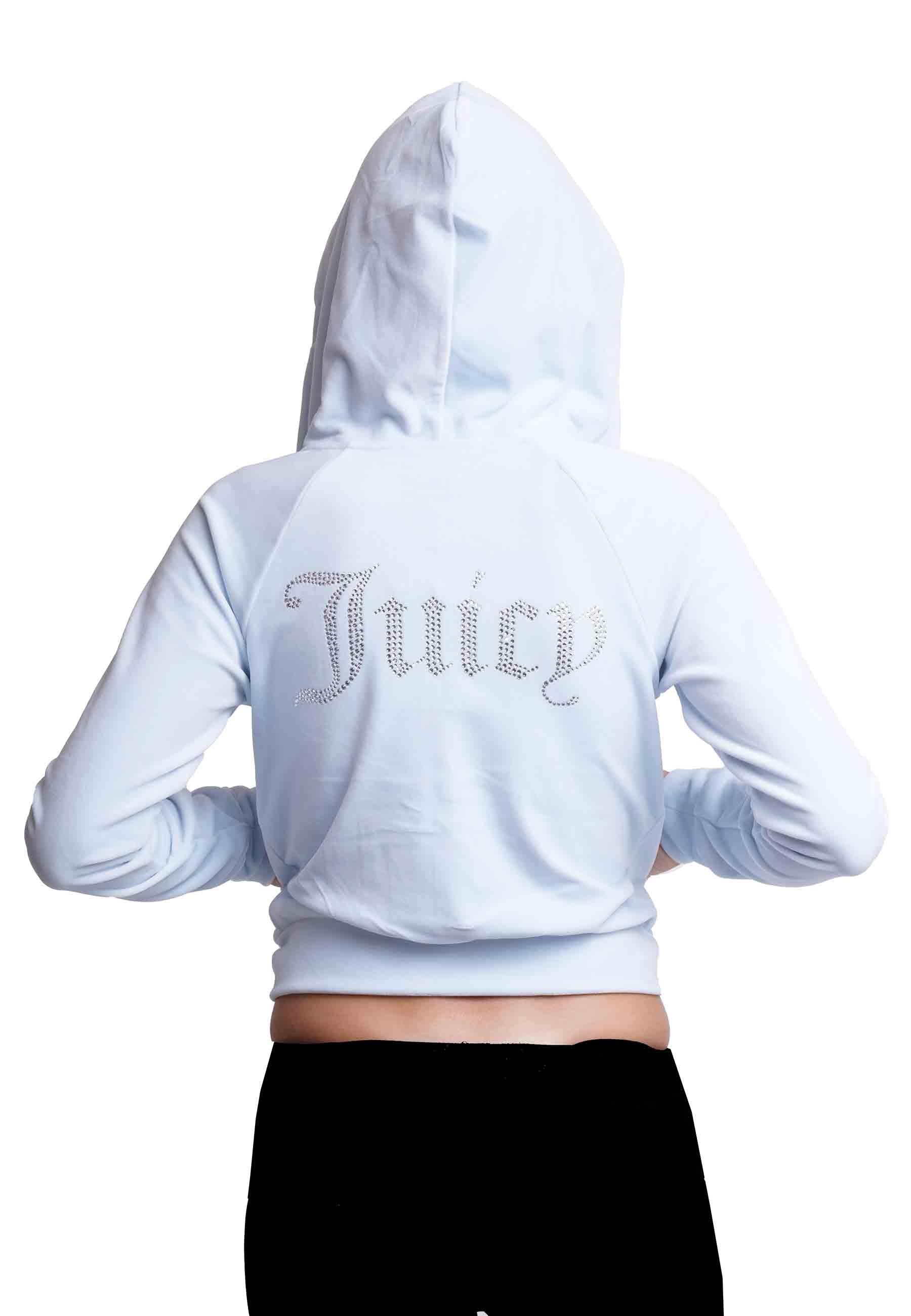 Felpa donna Diamond in velluto celeste con cappuccio e strass VIJH70194WPF J11 Juicy Couture 