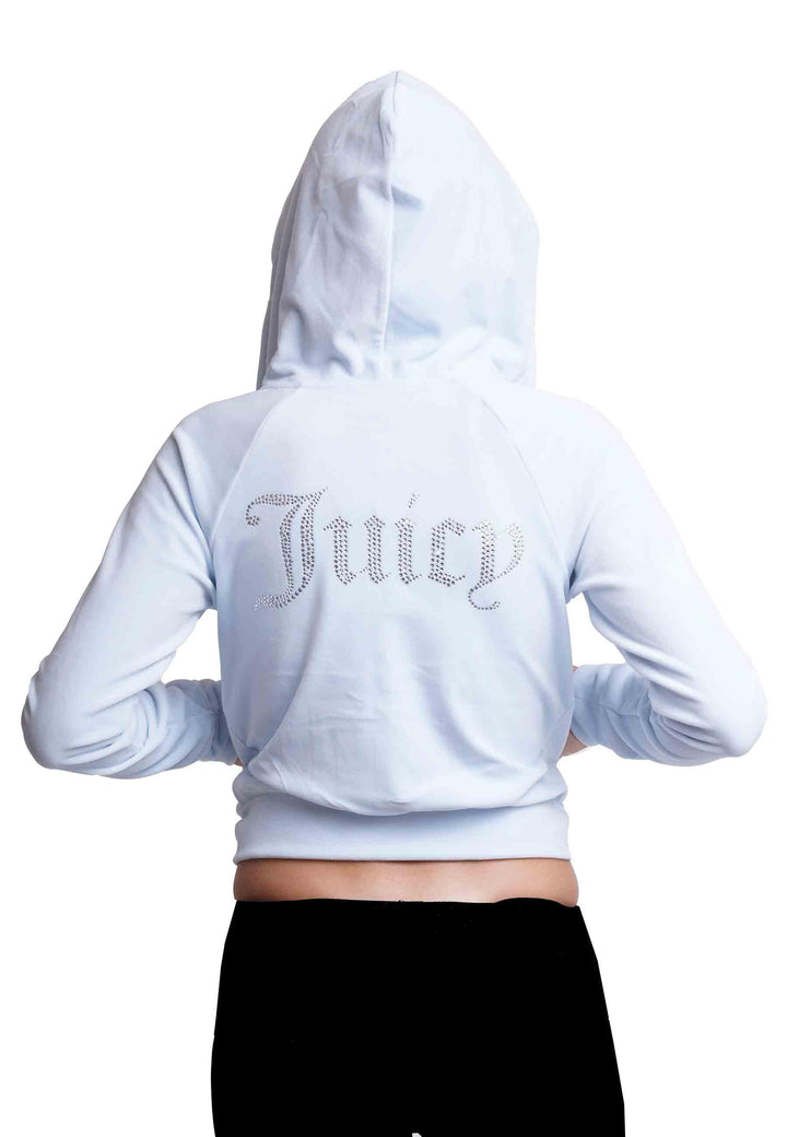 Felpa donna Diamond in velluto celeste con cappuccio e strass VIJH70194WPF J11 Juicy Couture 