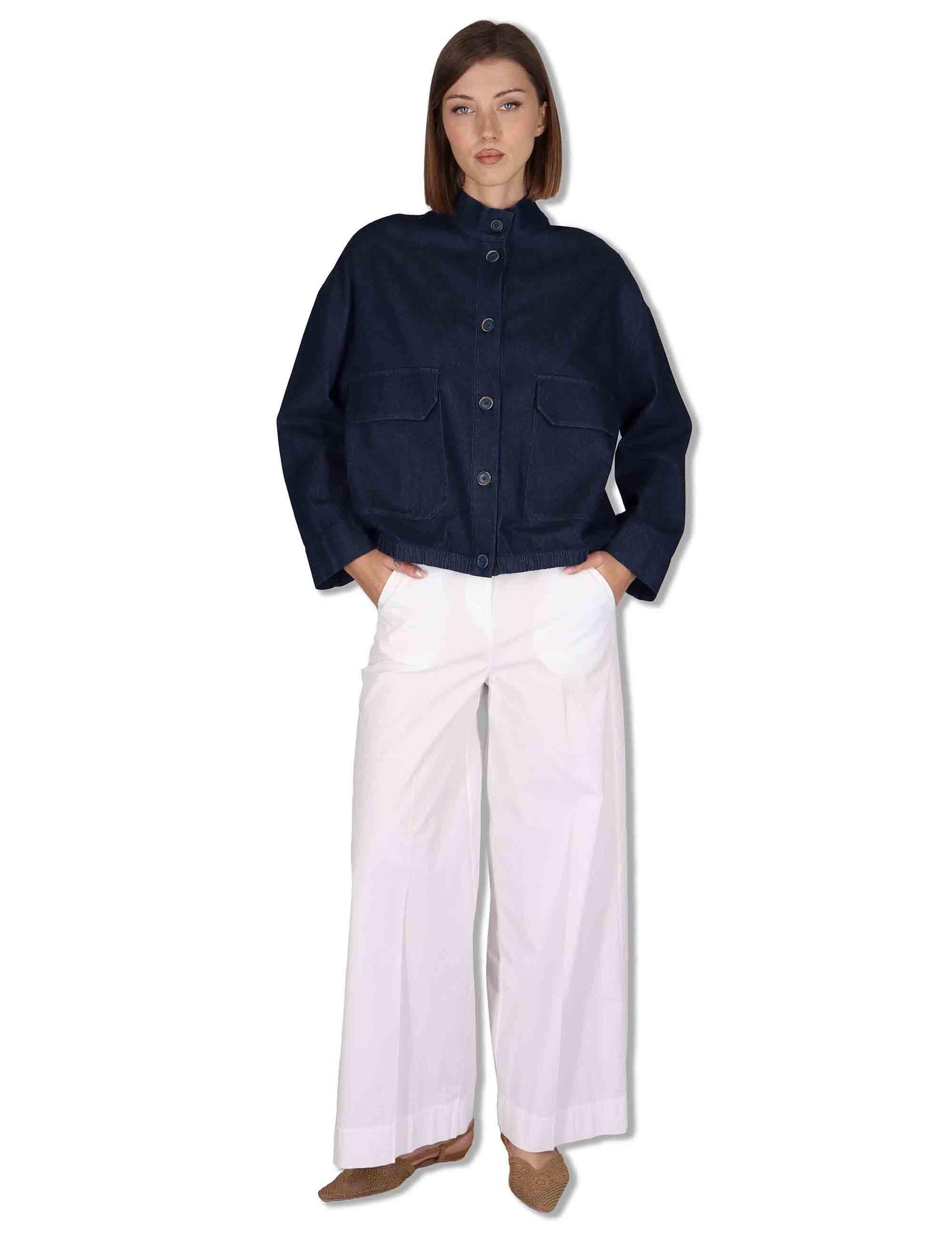 Giubbini donna in cotone blu con tasche frontali e collo coreana BAOBAB INDA-B_BLUE TreBarraBi 