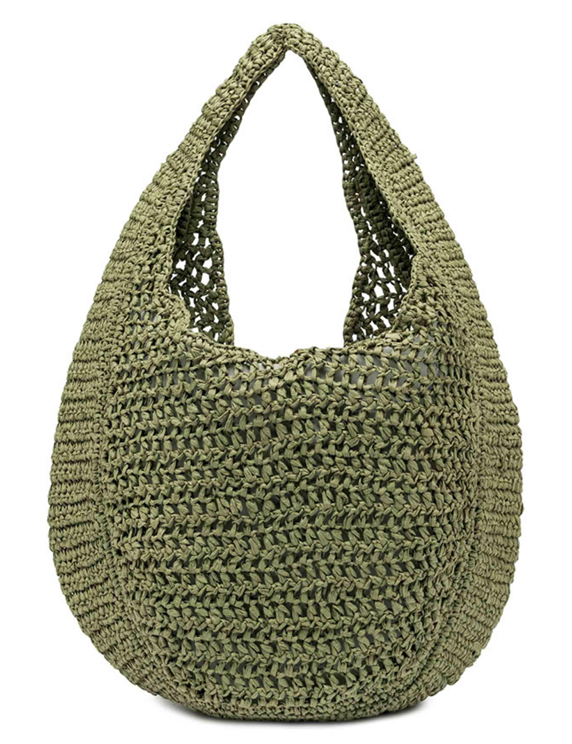 Borse donna Nefeli monospalla in paglia verde con chiusura cordoncino BS11954 COMM STR-CRCH 11730 Gianni Chiarini 