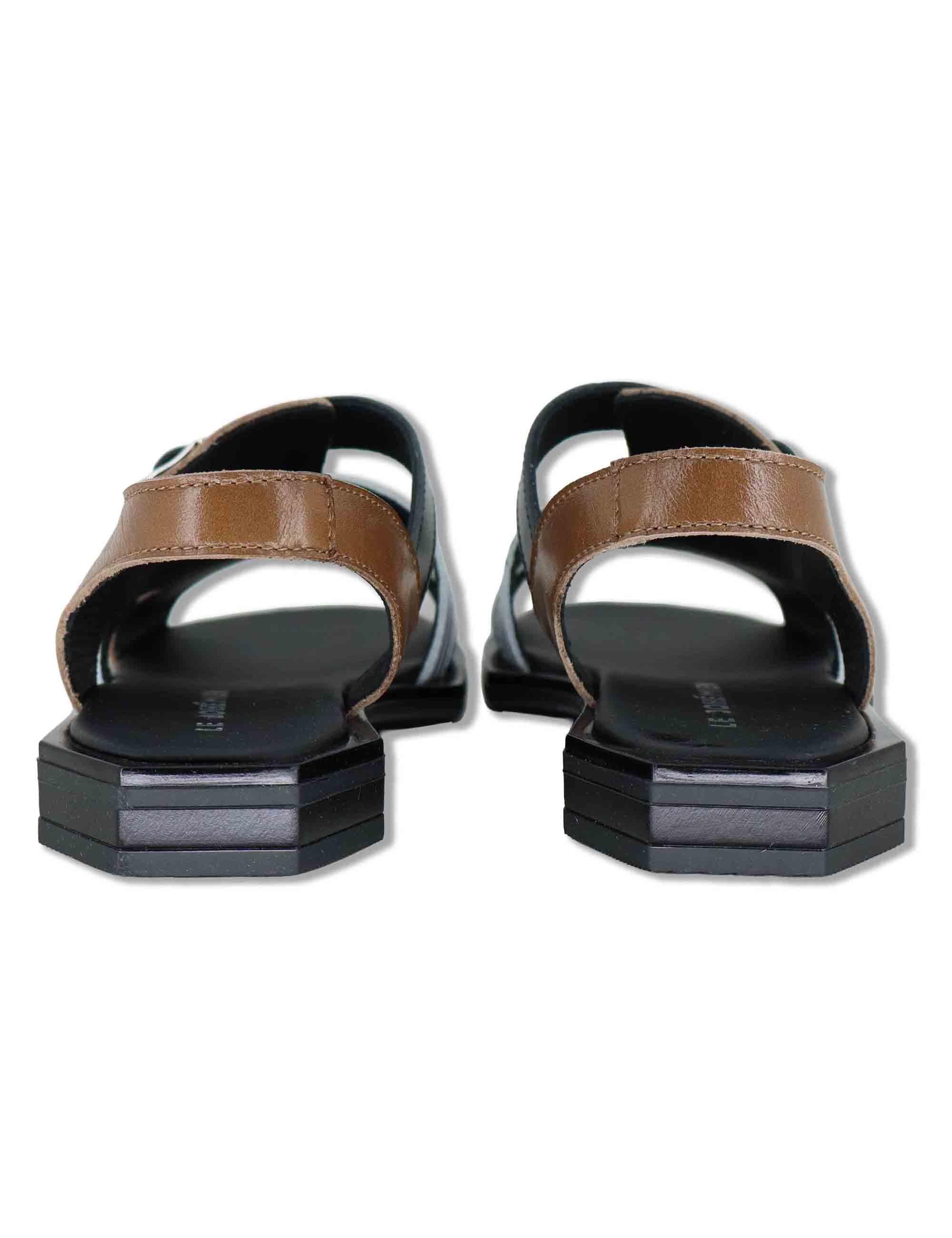 Sandali donna in pelle cuoio e nera con cinturino e tacco basso SC35 2 Le Bohemien 