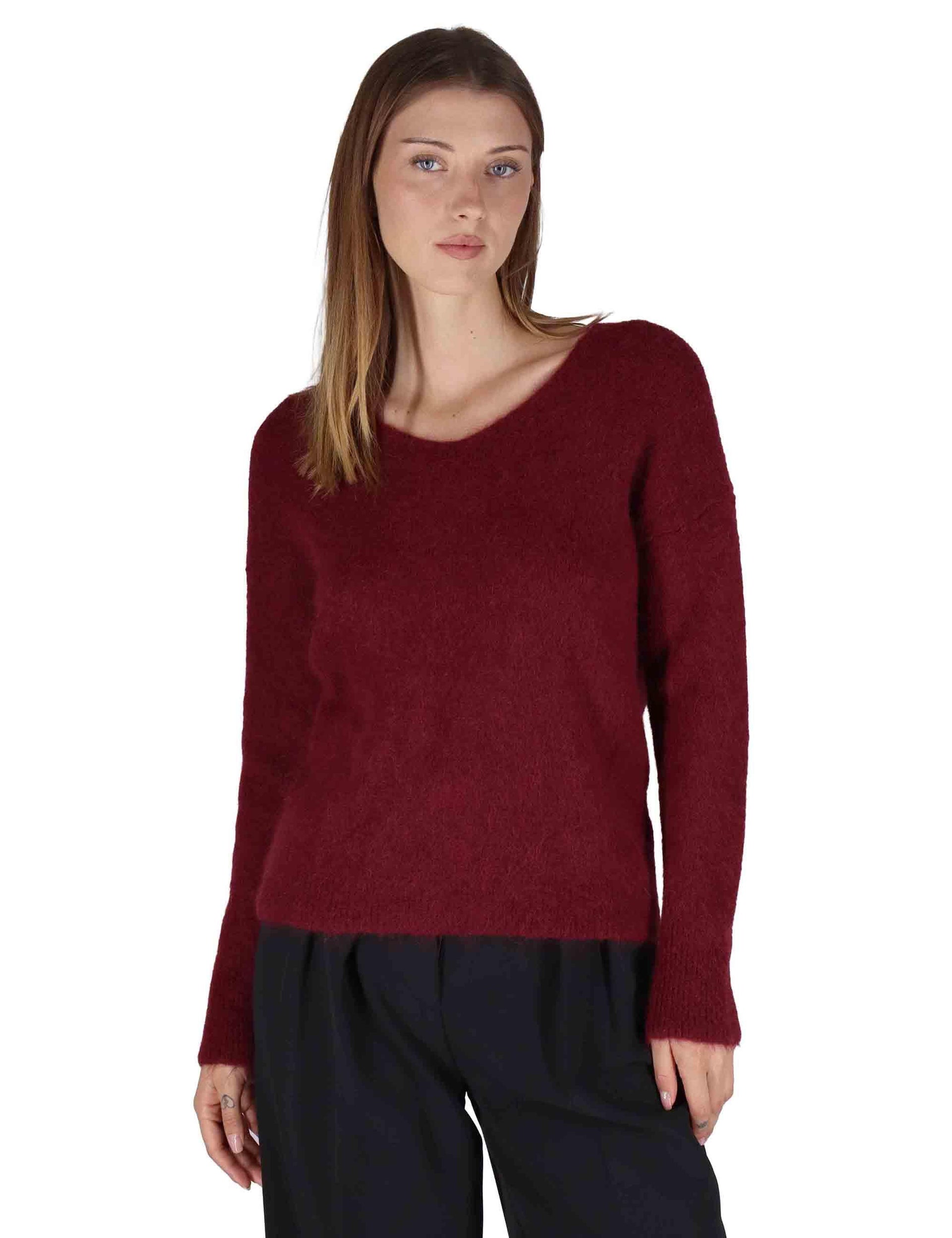 Maglioni donna in lana alpaca bordeaux con ampio scollo a V JABMF0025-G074 4280 Justmine 