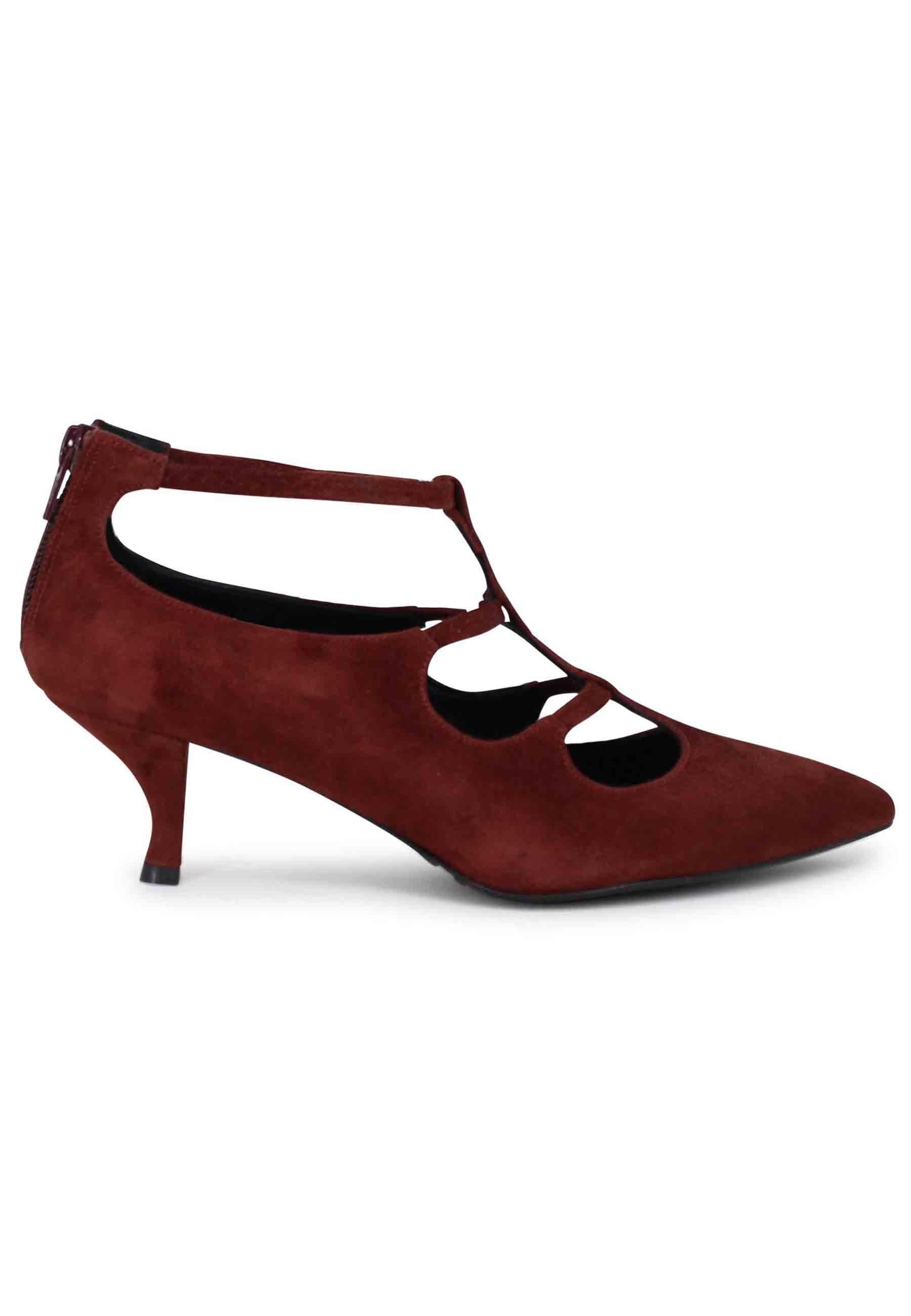 Decollete donna in camoscio marrone con cinturini SP715 013 Spatarella 