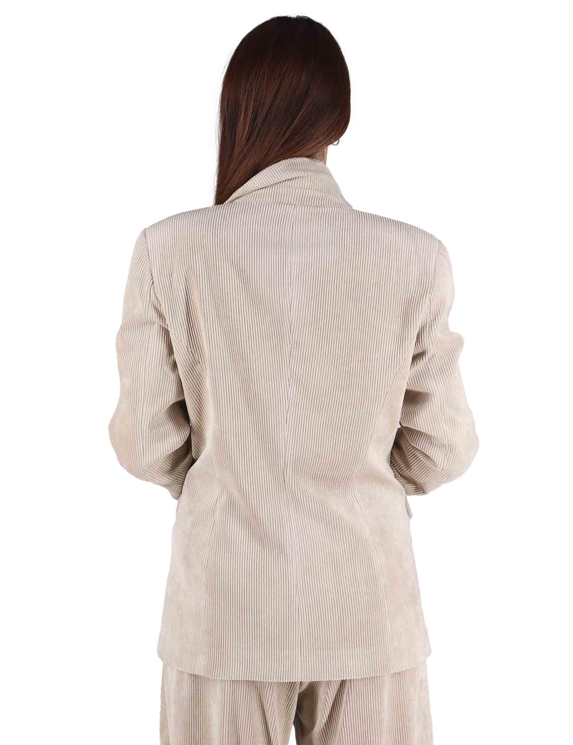 Giacche donna monopetto in velluto beige con bottone gioiello JABGA0025-F1240 220 Justmine 