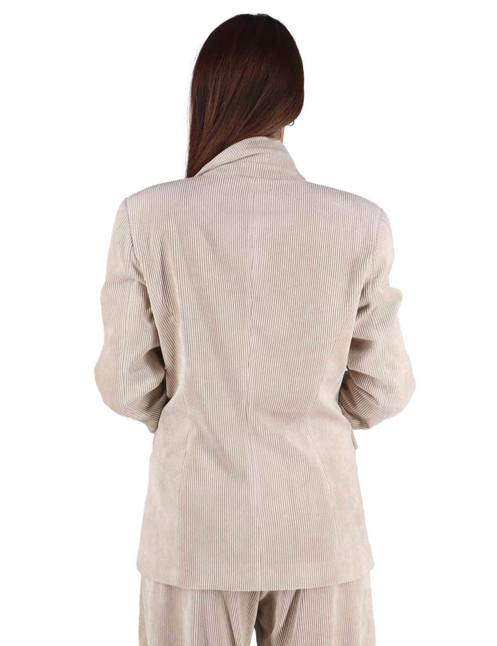 Giacche donna monopetto in velluto beige con bottone gioiello JABGA0025-F1240 220 Justmine 