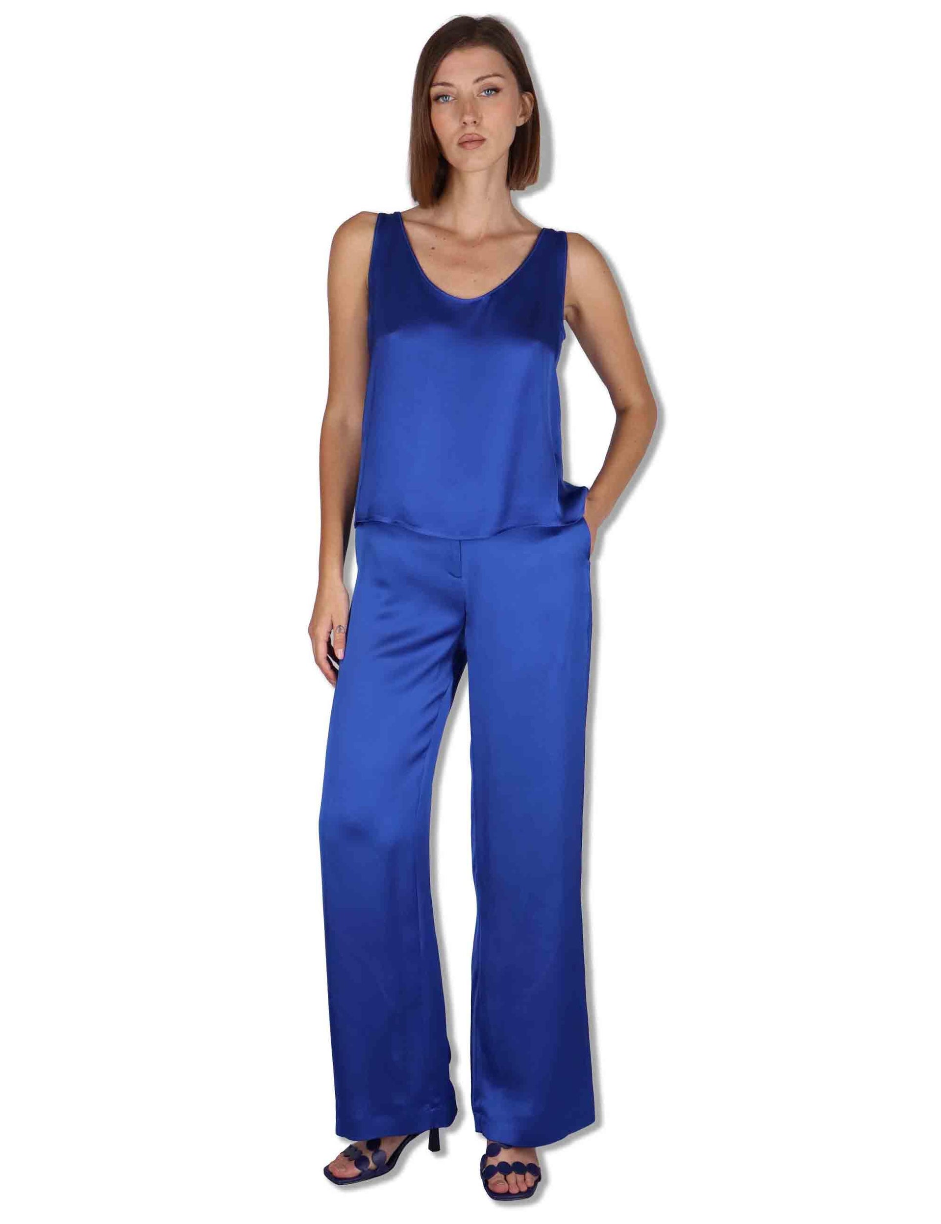 Top donna Shiny Cady in satin blu svasato con scollo posteriore JP556950631 80059 Maliparmi 