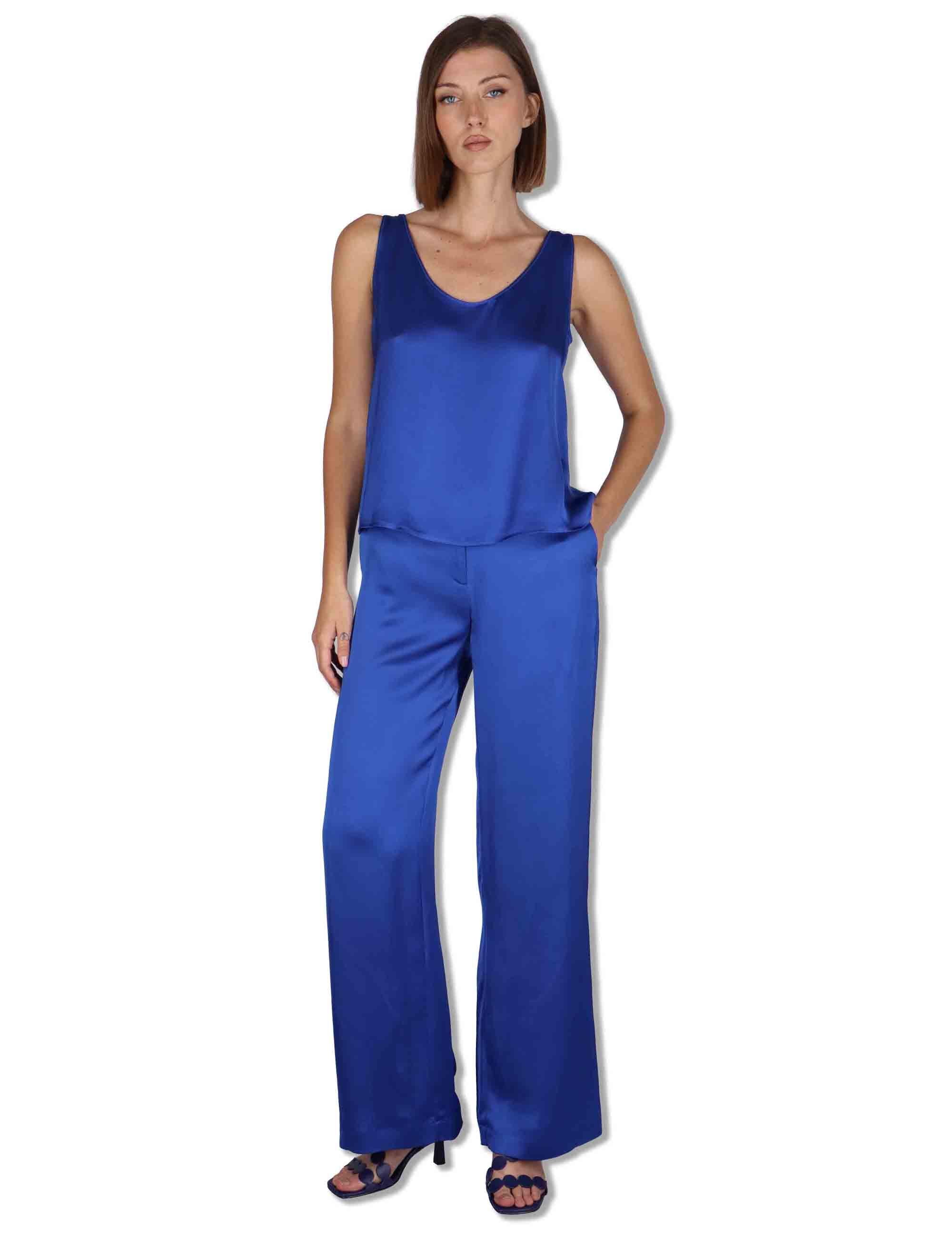 Top donna Shiny Cady in satin blu svasato con scollo posteriore JP556950631 80059 Maliparmi 